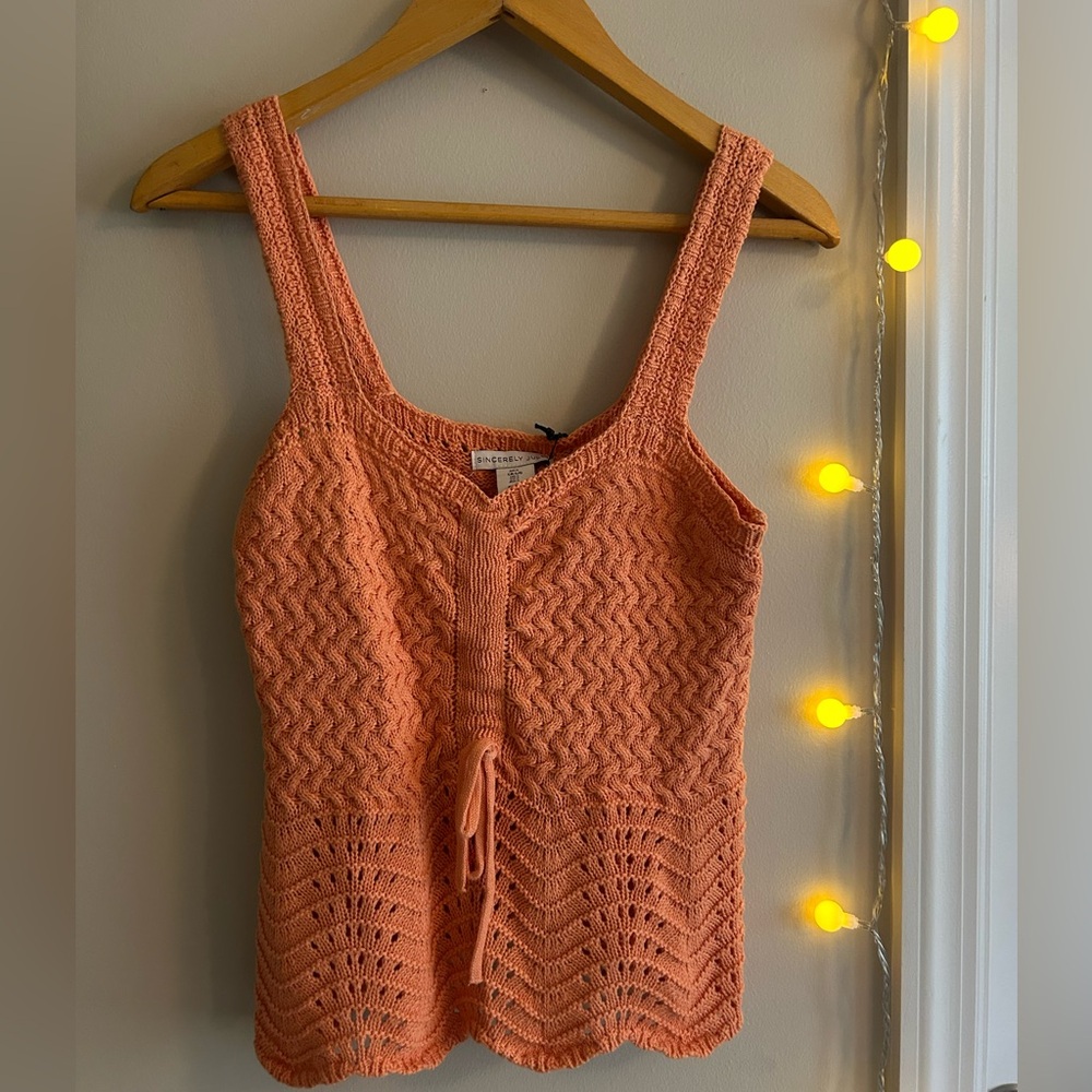Orange Knit Cropped Tank Top